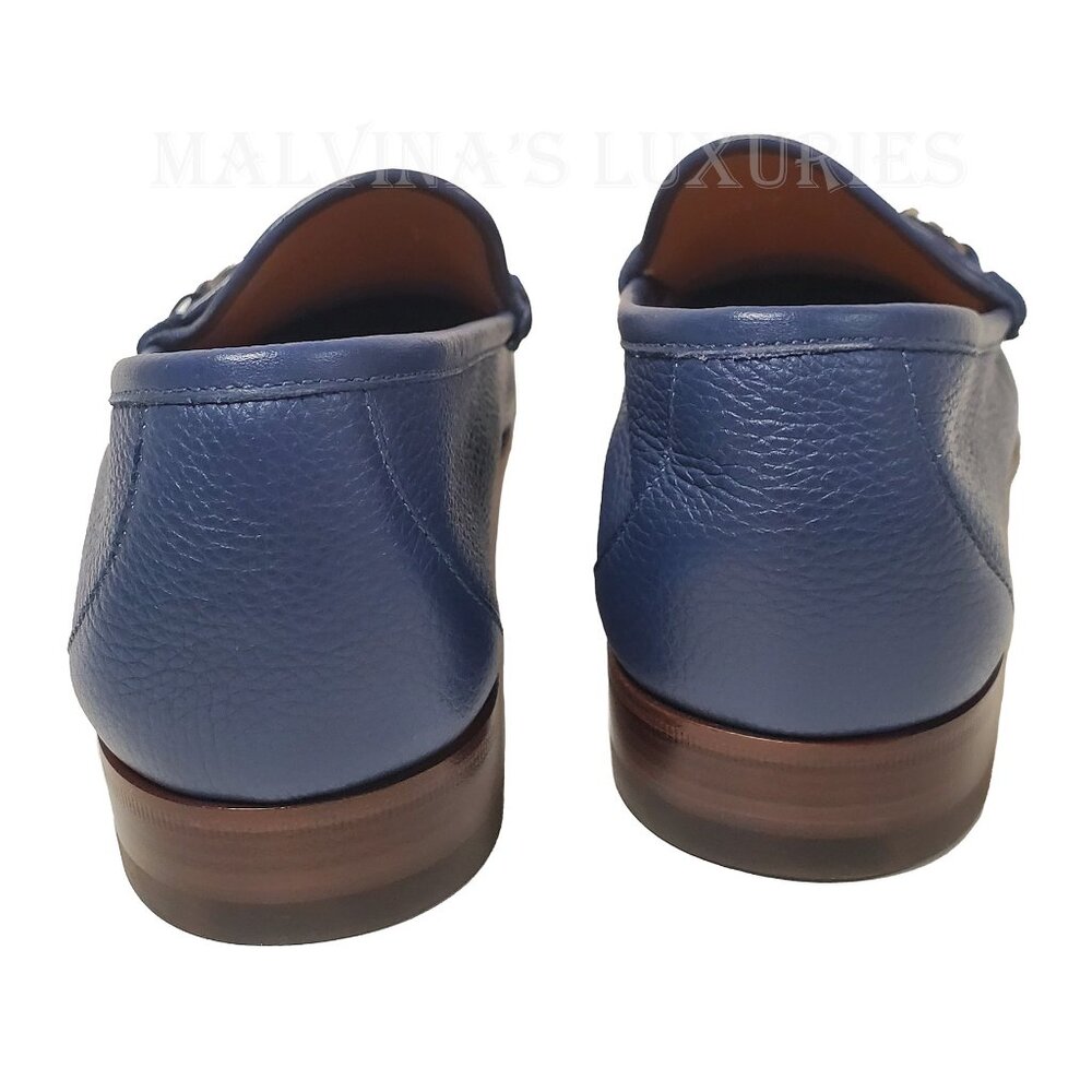 GUCCI SHOES MENS BLUE LEATHER MOCCASIN LOAFERS w HORSEBIT WEB sz 12.5G 13 - Picture 7 of 15